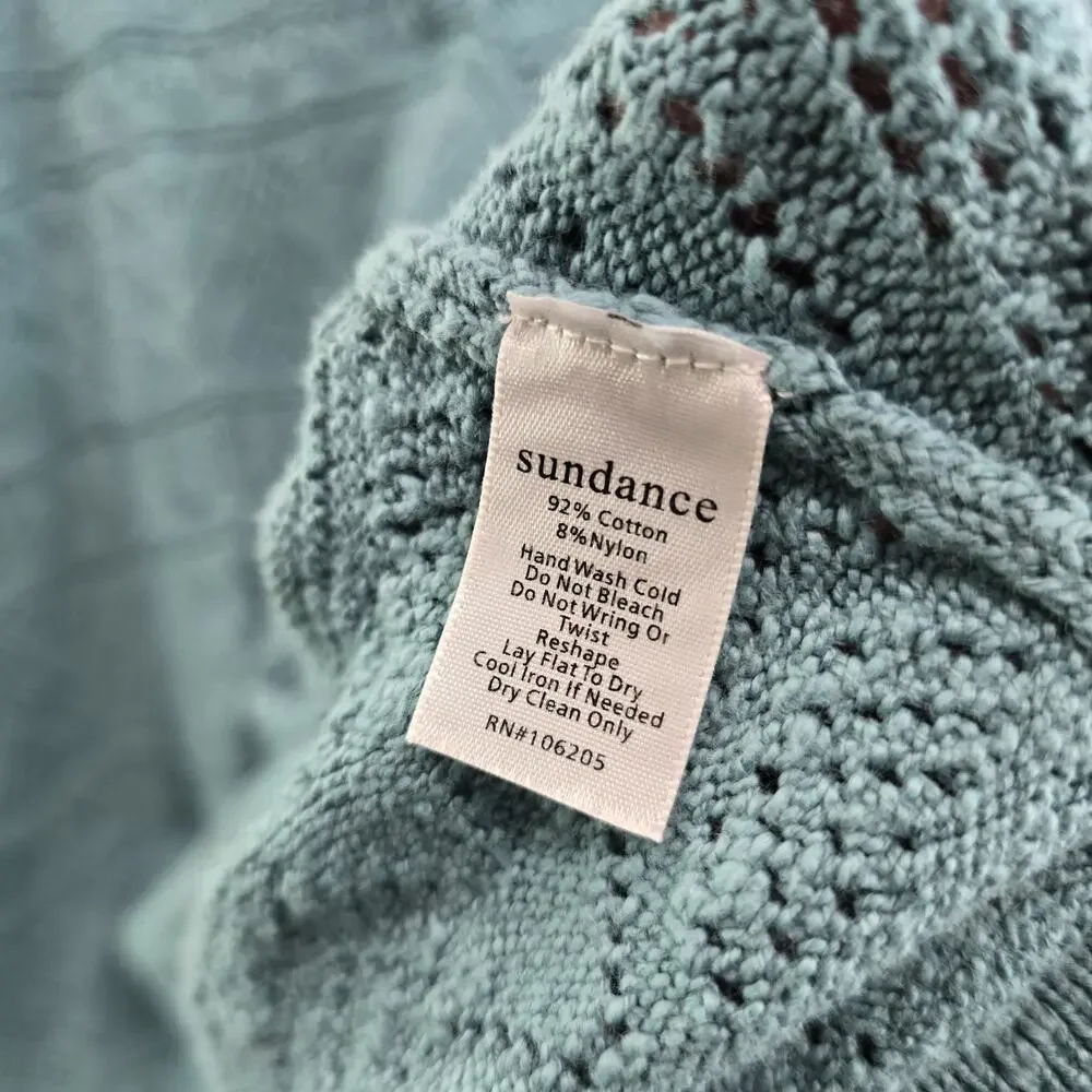 Sundance Sweater XXL 2XL Turquoise Polo V Neck Roslyn Pointelle